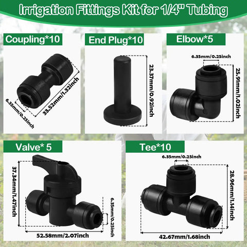 One Quarter Inch Drip Irrigation Fittings Kit With Push To Fit Connectors 40 Pieces For One Quarter Inch Tubing diagram