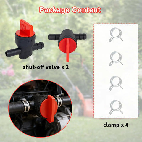 In Line Fuel Shut Off Valve For Small Engines One Quarter Inch Fuel Cut Off Valve Fits Riding Lawn Mowers Garden Tractors Pressure Washers Snow Blowers Go Kart Dirt Bike Carb Saver Prevents Fuel Gunk Up Durable Two Pack