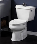 White bathroom with Soft Close Toilet Seat With Easy Clean Hinges And Adjustable Front To Back Fit, round design on commode
