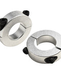 Ultra 25mm Double Split Shaft Collar Clamp Kit Built Rock Solid With Premium Aluminum Alloy Featuring M6 Screws For Accurate Shaft Positioning Reliable Spacers For Gears And Pulleys Hold Tight Without Slippage Heavy Industrial Use Always. 25mm aluminum split shaft collar clamps with M6 screws, shown in two angles