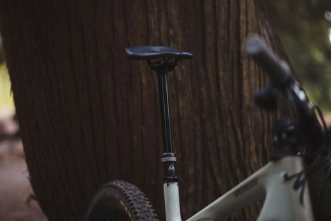 Internal Routing MTB Dropper Post With Adjustable Travel, 30.9mm Diameter, 175mm Length on a mountain bike in a forest setting