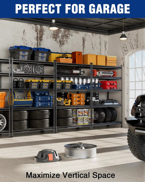 Built Tough Five Tier Heavy Duty Metal Shelving Unit With 4000 Lb Capacity, Adjustable Modular Rack For Garage Basement And Workshop Zero Hassle Organization