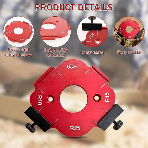 Router Corner Radius Template Set for Woodworking, Pro Grade Red Aluminum Jig, R10 to R50, Eight Interchangeable Templates