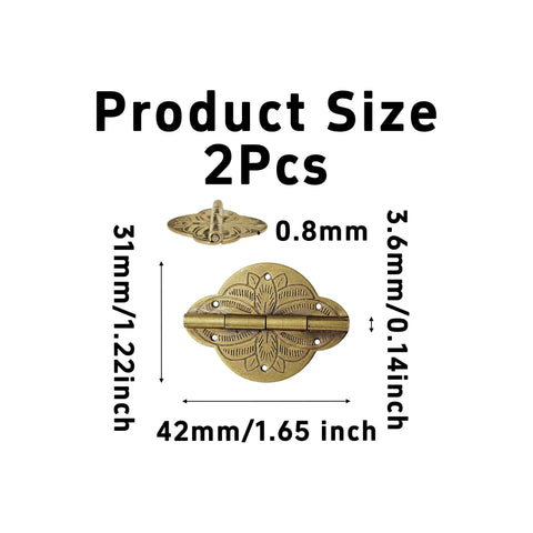 Antique Brass Mini Hinges Pair Of Two With Matching Screws For Cabinets Drawers And Jewelry Boxes Vintage Embossed Finish 42mm x 31mm