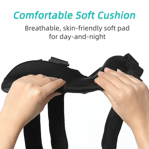 Hands adjusting All Day Comfort Resting Hand Splint For Night Immobilization And Wrist Support, showing soft black cushion.