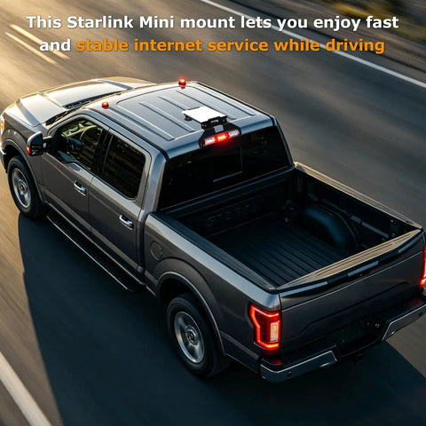Mini Satellite Internet Mount For Ford F-Series Trucks With Third Brake Light Cab Mount on moving gray Ford F-150 truck