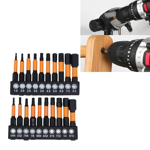 Premium 20 Piece Hex Bit Set With Magnetic Alloy Steel Screwdriver Bits For Furniture Assembly And Automotive Maintenance Featuring 1/4 Inch Hex Shank Metric And Imperial Drill Kit That Is Totally Awesome. magnetic hex bits in metric and imperial sizes for drill use