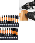 Badafaci 20-Piece Impact Driver Bit Set With Magnetic Hex Shank Made From Heavy Duty S2 Steel For Wood Metal And PVC Projects In Home Repair Jobs Or Garage Work Comes With Handy Storage case. shown in case with drill use
