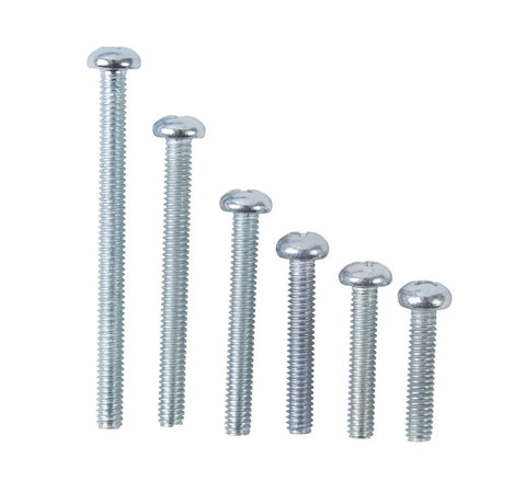 Knockout 120 Piece Electrician Screw Kit Featuring 8-32 Round Phillips Head Machine Screws In Six Assorted Lengths screws in various lengths.