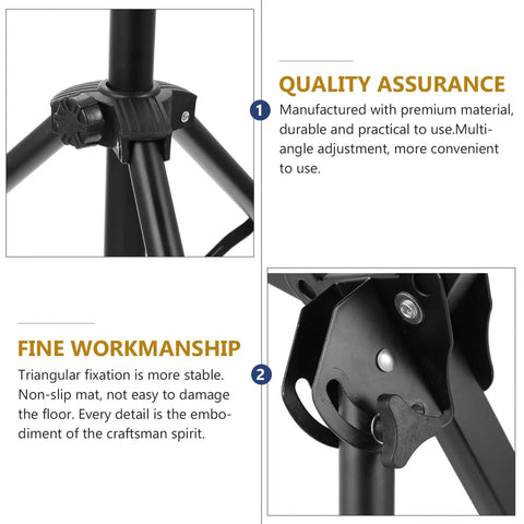 Foldable Silent Snare Drum Stand Eco Friendly Practice Rack close-up of adjustable clamp and triangular fixation for stability.