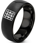 Slick Architect Blueprint Grid Ring In Black Plated Tungsten Carbide with laser engraved design, durable wedding band.