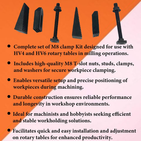 6-piece 8mm Clamp Kit Set For HV4 And HV6 Rotary Tables Tool Steel Build Heavy Duty Workholding Pack With M8 Clamps