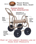 Beefy Four Wheel Hose Reel Cart With 300 Feet Of 0.625 Inch Hose, Steel Frame, Brass Fittings, Rugged Wheels, Built For Backyard Garden Or Lawn, Beige