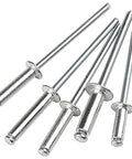 Top Drawer One Hundred Pack Stainless Steel Blind Rivets With Sure Grip Dome Head Profile for Sheet Metal Jobs and Quick Repairs.