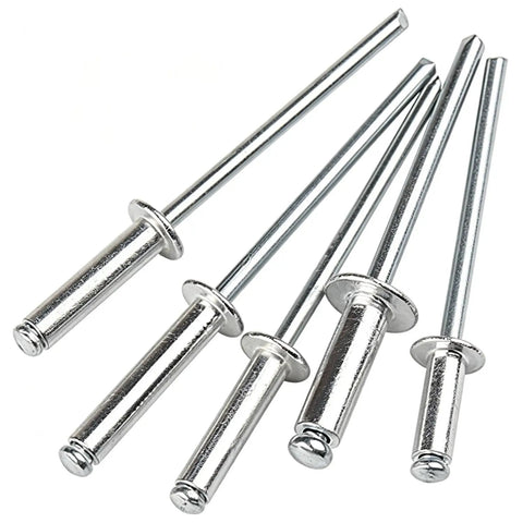 Top Drawer One Hundred Pack Stainless Steel Blind Rivets With Sure Grip Dome Head Profile for Sheet Metal Jobs and Quick Repairs.