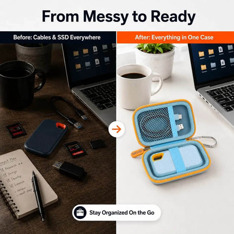 Ultimate Bash Resistant Hard Case Hella Secure Fit For SanDisk Extreme Portable Solid State Drive 500GB To 8TB Models, organized storage case.