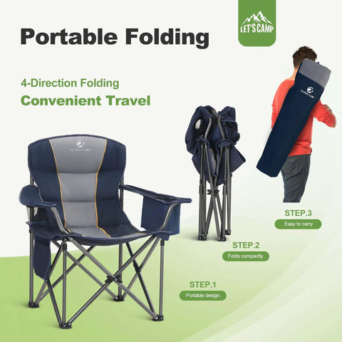 Oversized Heavy Duty Folding Camping Chair Outdoor With Cup Holder Storage And Built In Cooler Thick 600D Oxford Fabric
