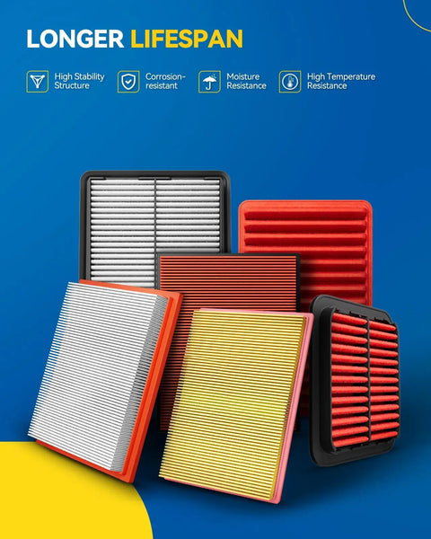 Selection of engine air filters including Engine Air Filter For Toyota Camry 2007-2017 And Venza 2009-2016 CA10171 on blue background