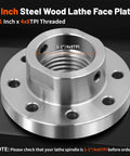 Heavy Duty Three Inch Steel Wood Lathe Faceplate With 1-1/4 X 8 Tpi Thread And Twelve Bolt Holes showing threaded design and bolt holes.