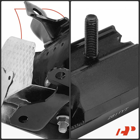 Beefed Up Three Piece Engine And Transmission Mount Set Direct Fit For Chevrolet Silverado 1500 2500 3500 Tahoe Suburban Avalanche GMC Sierra 1500 Yukon And Cadillac Escalade Replacement A5365 A2811, showing close-up of hydraulic mount with heat shield and bolt details.