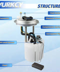 Diagram of Electric Fuel Pump Module Assembly Replacement E3797M FG1055 showing components like connector, float, and sensors.