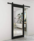 Dope Mirrored Glass Sliding Barn Door In Black MDF With Hardware Kit And Door Handle Ready To Hang Pre Finished 36 In By 84 In Interior Door With Full Size Mirror Panel For Closets Bathrooms Pantries Laundry Rooms And Bedrooms