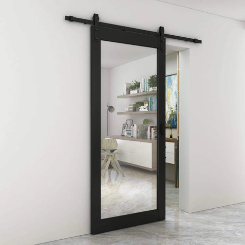 Dope Mirrored Glass Sliding Barn Door In Black MDF With Hardware Kit And Door Handle Ready To Hang Pre Finished 36 In By 84 In Interior Door With Full Size Mirror Panel For Closets Bathrooms Pantries Laundry Rooms And Bedrooms
