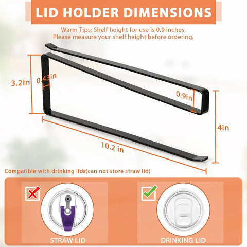 Lid holder dimensions of Absolute Knockout Tumbler Lid Organizer that snaps onto cups, showcasing measurements in modern black design.