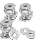 Front view of 100-pack M4 stainless steel flat washers, 12 mm OD, 1 mm thick