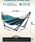 2 In 1 Hammock And Swing Chair With Collapsible Steel Stand And Portable Carry Case Adjustable And Quick Setup shown with dimensions