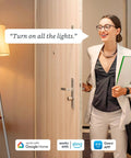 Person entering room with lamp on, using BR30 Smart LED Bulb With WiFi Multicolor RGB Dimmable And Energy Efficient 16 Million Colors Works With Alexa And Google Assistant Hands Free Voice Control A No Brainer For Living Room Or Bedroom 4 Pack