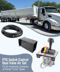 PTO Hoist Control Valve Air Kit with dump truck, dual valve console, 10m air tube, and black case for K90 system.