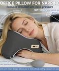 Woman using 4 In 1 Desk Pillow For Napping And Travel Neck Support For Office Chair Headrest Inflatable Adjustable Height