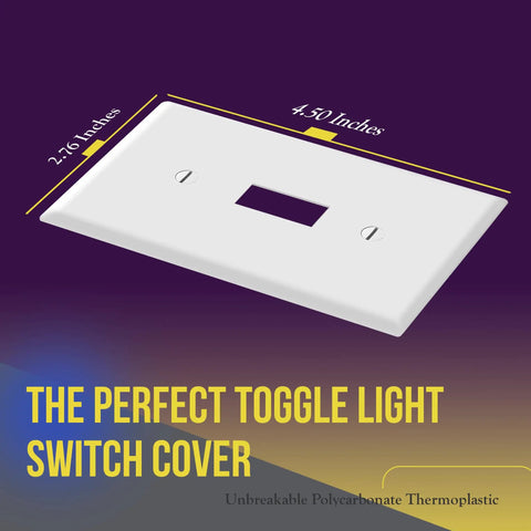 Unbreakable Polycarbonate Thermoplastic Light Switch Cover Plate Tough 1 Gang 4.50 X 2.76 Inches White Built To Last Wall Plate With Heat And Fade Resistance UL94 V2 Rated Easy Install 10 Pack