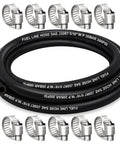 Image of Rugged Five Sixteenth Inch ID Fuel Hose Ten Foot NBR With Ten Clamps Included, coiled with clamps nearby.
