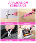 Pink 40 Piece Home Go-To DIY Tool Set With Plastic Toolbox Case Chrome Vanadium Hand Tools showing various repair scenarios