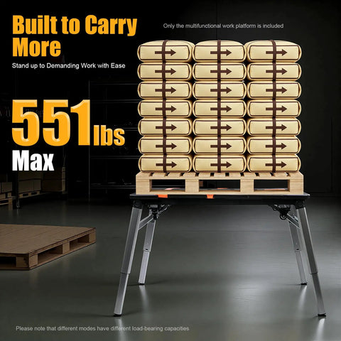Tough As Nails Folding Work Table, 330 Lb Capacity Adjustable Workbench, 7 In 1 Roll Smooth Platform With Secure Grip Universal Wheels, Collapsible Auto Repair Skateboard And Shop Workhorse Cart For Trades