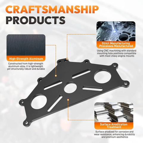 Billet Aluminum Engine Safe Stand Adapter Plate For Chevy Small Block Big Block And GM LS LT V8 Engines Beefy Built Heavy Duty Durable Fitment For LS1 LS2 LS3 LS6 LS7 LS9 L76 L92 L96 LQ4 LQ9 And More black anodized billet aluminum plate
