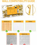270 Piece Picture Hanging Kit With Nails Heavy Duty Hooks Holds 10 To 100 Lbs Assorted Sizes For Gallery Walls Easy DIY Setup No Hassle Trip To The Hardware Store, wall compatibility guide