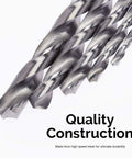 Top-Notch Extra Long High Speed Steel Drill Bit Set for Woodworking - 5-Piece Kit, steel drill bits close-up on white background