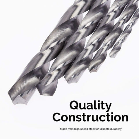 Top-Notch Extra Long High Speed Steel Drill Bit Set for Woodworking - 5-Piece Kit, steel drill bits close-up on white background
