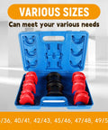 All In One Fork Seal Driver Tool Kit For Motorcycle And Bike 35mm To 50mm With Six Adapters in open blue case