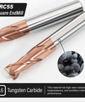 Beefy One-Quarter Inch Carbide Square End Mill With 2 Flutes, Micro Grain Cutter, TiSiN Coating shown in close-up view