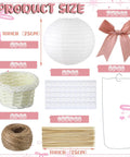 Six Pink Bow Hot Air Balloon Table Centerpieces Set With 9.8 Inch Paper Lanterns, Mini Woven Baskets, Wooden Sticks, Adhesive Dots, And Bows For Gender Reveal Baby Shower Wedding Party Decor component sizes. Includes baskets, paper lantern, bows, adhesive dots, twine, and wooden sticks.