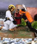 Floating Diver Treasure Chest Aquarium Ornament featuring diver figures with treasure on rocky base, enhancing tank landscapes.