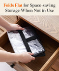 4 Pack Clear 40L Plastic Clothes Storage Bags With Zipper folded in drawer for simple storage solution.