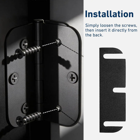 Close-up of installing 20 Pcs Door Hinge Shims Set With Stainless Steel Coated Spacers shown on 3.5-inch door hinge.