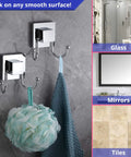 No Drill Suction Cup Hooks For Shower And Bathroom Glass Door Tile 2 Pack Chrome on wall holding loofah and towel