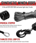 Synthetic Winch Rope Kit One Quarter Inch By Fifty Foot 9500 Lb Load Winch Line With Protective Sleeve Rubber Stopper