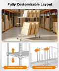 Heavy Duty Wire Carton Cart Rolls Smooth As Butter With Two Sturdy Shelves For Packing Stations with adjustable heights and dividers.